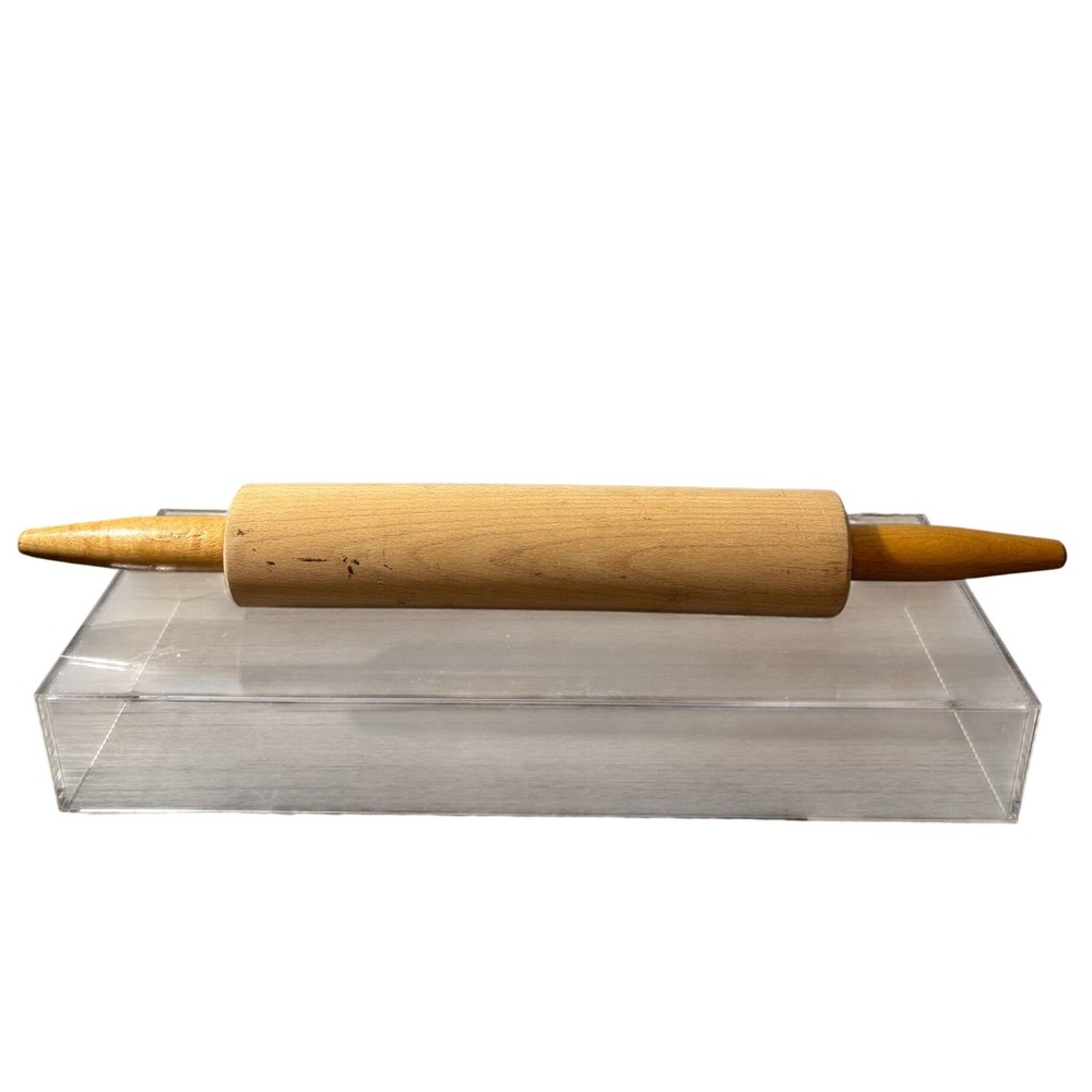 Raw Wood‎ Rolling Pin with Metal pin in center Pointed Handles Farmhouse